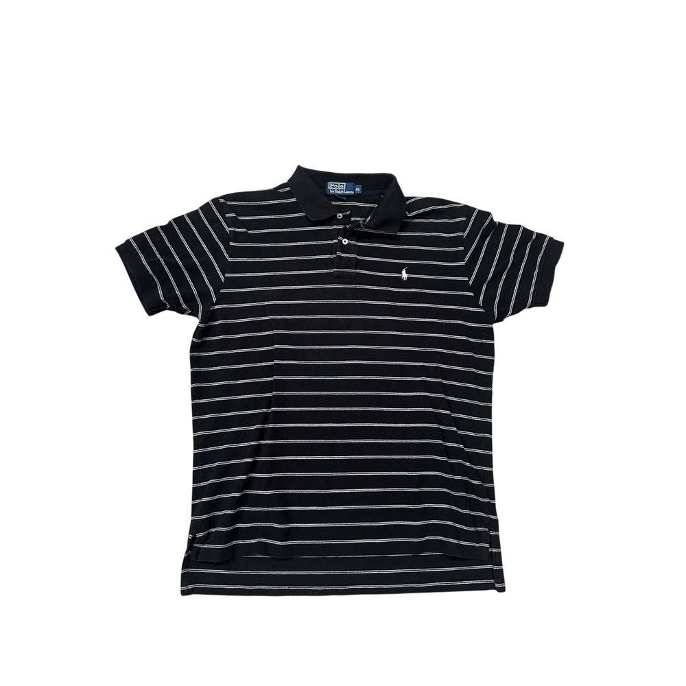 Polo Ralph Lauren Mens‎ XL Black White Striped Short Sleeve Cotton Polo Shirt